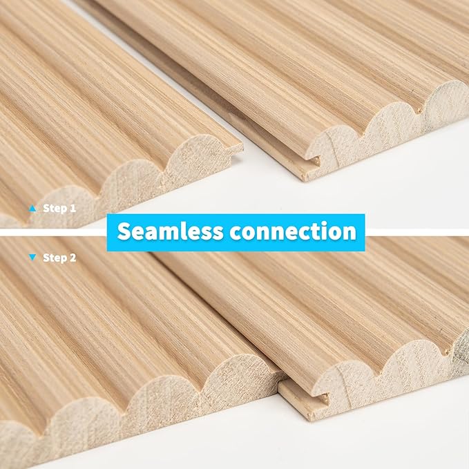 Art3d Fluted Wood Panel for Wall and Ceiling, Beaded Accent Molding for Home Decoration, Pack of 4pcs + 1pc End-Trim, Size 108 x 5.7in.- Beaded Oak