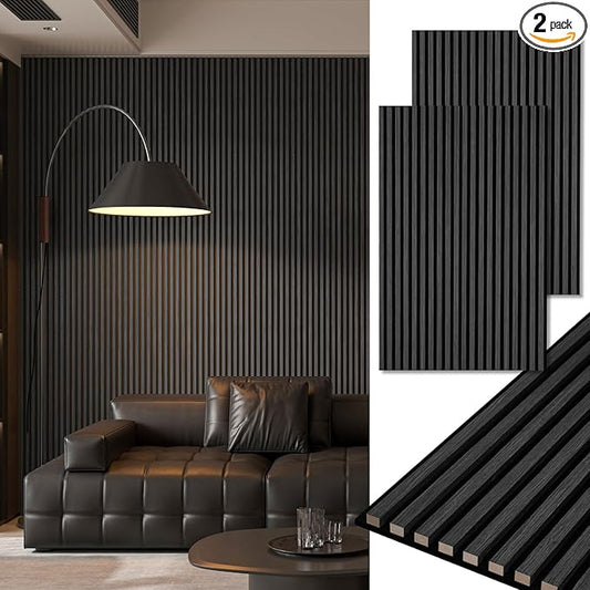 Art3d 2-Pack 48" x 24" Acoustic Wood Panels for Wall, Soundproof Wood Slat Panel for Wall and Ceiling, 3D Fluted Sound Absorbing Paneling for Interior Wall Decor, Living Room, Bedroom - Blackwood