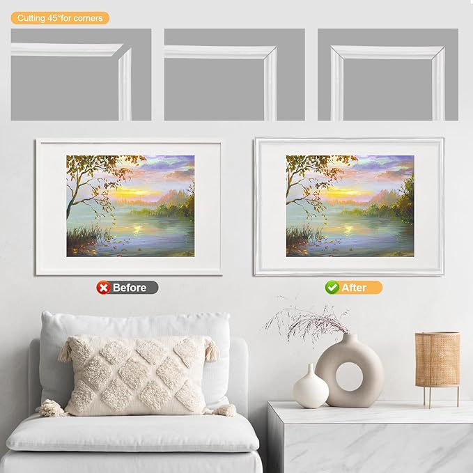 16.4ft Peel and Stick Molding Trim for Walls, Flexible Self-Adhesive Panel Moulding for Wall Ceiling Floor Cabinet Tile Edges Mirrior Frame DIY Chair Rail Panel Moulding (White 16.4ft)