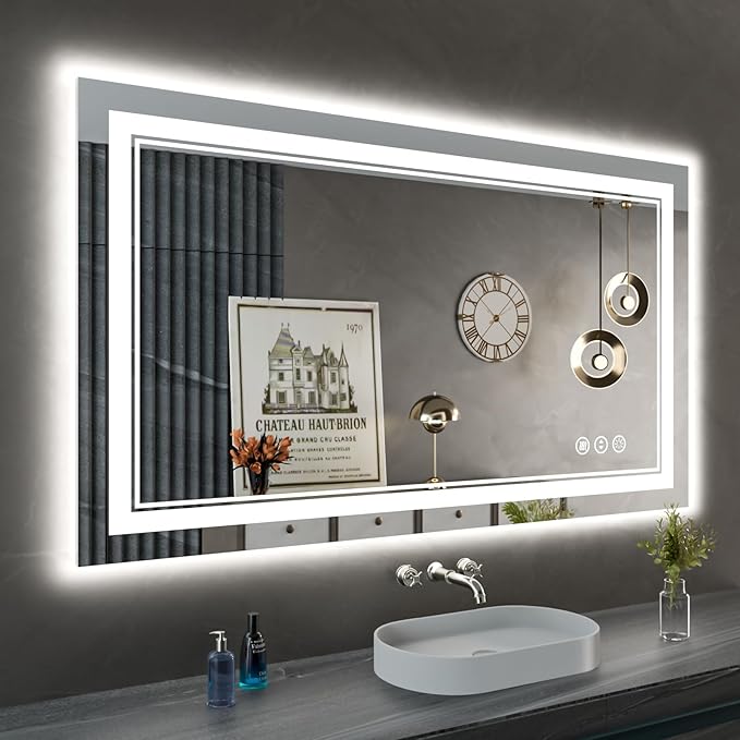 40 x 24 Inch LED Bathroom Mirror with Lights, Front Light and Backlit Anti-Fog Dimmable Memory Lighted Vanity Mirror, Shatterproof Wall-Mounted Led Mirror for Bathroom