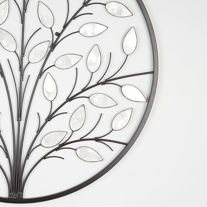 ALICE HOUSE Metal Wall Art with Shell Leaves, 26" Tree Wall Sculpture, Wall Decor for Living Room, Dining Room, Bedroom, Entryway AL4101