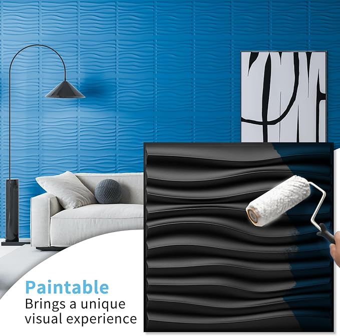 Art3d 100 Pack Decorative 3D Wall Panels, 97 Sq.Feet PVC Interior Wall Décor, 11.8"x11.8", Black