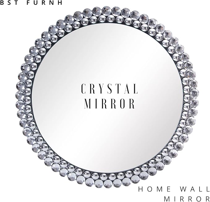 BST FURNH Round Mirror Wall Decor 24 Inches Decorative Wall Mirror with Irregular Framed and Beveled Edge Mirrors for Wall Silver Large Wall Mirror Frameless Mirrors