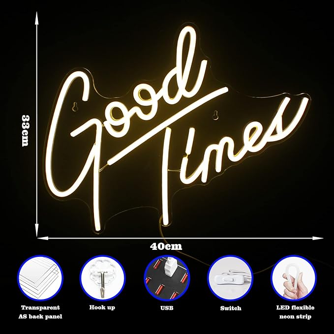 Looklight Good Times Neon Sign,Led Signs Neon Light for Wall,Neon Signs for Wall Decor,USB Powered Led Neon Signs for Wedding,Home Wall Decor Birthday Party,Bedroom Decor,Game Room Decor