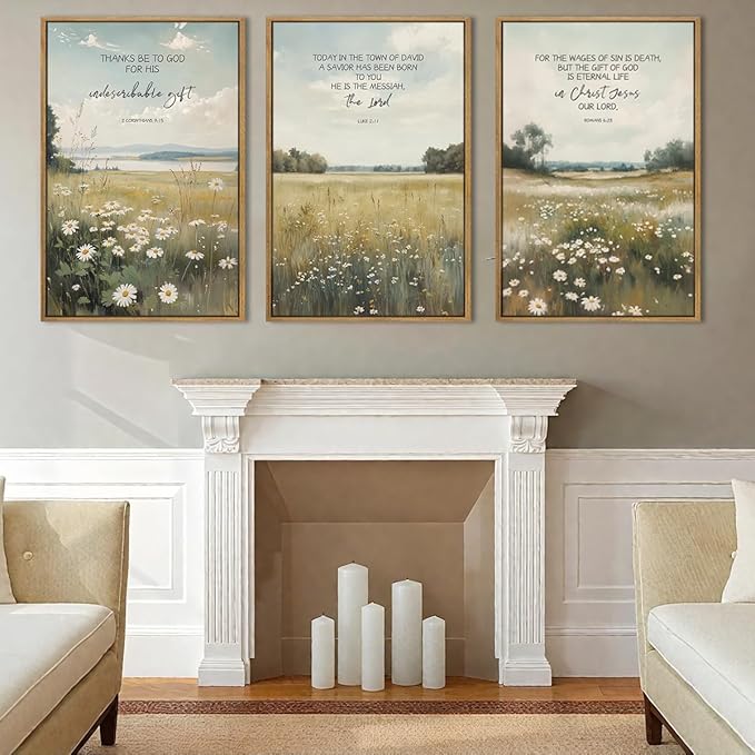 Anyzal Christian Jesus Wall Art Bible Scripture Wall Decor Farmhouse Wildflower Paintings Set of 3 for Living Room Bedroom Dining Room16x24 Inch