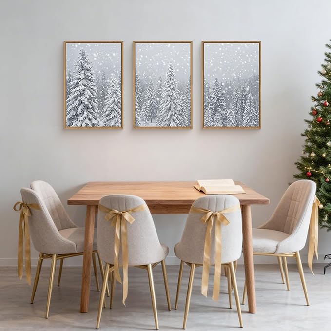 Aryroi Winter Snow Covered Forest Framed Canvas Wall Art Set,Snowy Woodland Wall Decor,Wilderness Pine Tree Art Prints,Natural Botanical Landscape Artwork for Living Room, Bedroom,Farmhouse- 16"x24"x3