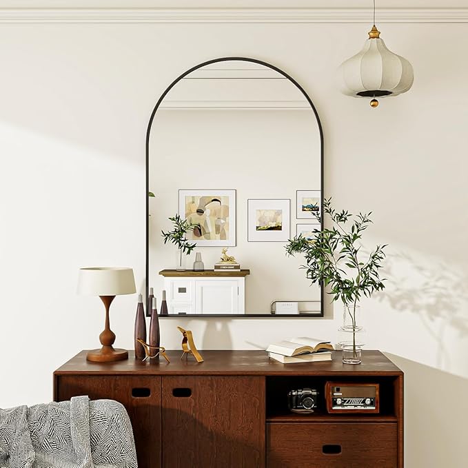 26x38 Arch Wall Mirror, Black Bathroom Mirrors for Over Sink, Metal Frame Wall Decor for Entryway, Bedroom, Living Room