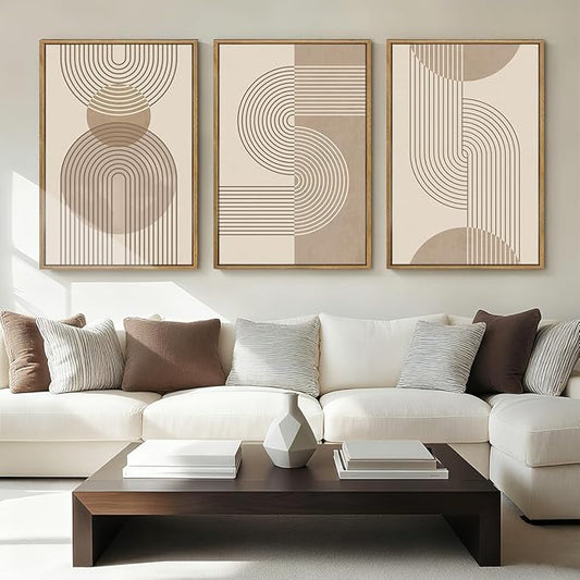 Anyzal Large Abstract Wall Art Boho Geometric Artwork Neutral Modern Wall Art 24x36 Inch for Living Room Bedroom Office Set of 3