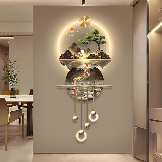 LED Light Decor Wall Art, 3D Art Wall Decor with Light, Decors Walls Sculptures Large 3D Art, Decors Walls Sculptures Lighting Modern, Plug-in Power Supply, Gold T, 23x53IN