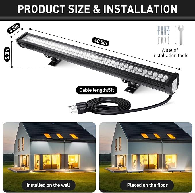 72W 7920LM Super Bright LED Wall Washer Light Bars, 6000K Daylight White IP67 Waterproof & Heavy Duty Outdoor Linear Lights for Landscape Church Yard Building Lighting(40 Inch)