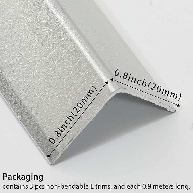 Aluminum Corner Guards, Peel and Stick L-Shaped Molding Trim for Wall Table Door Frame Protection and Decoration (Matte Silver, 3Pcs x 2.9ft x 0.8in)