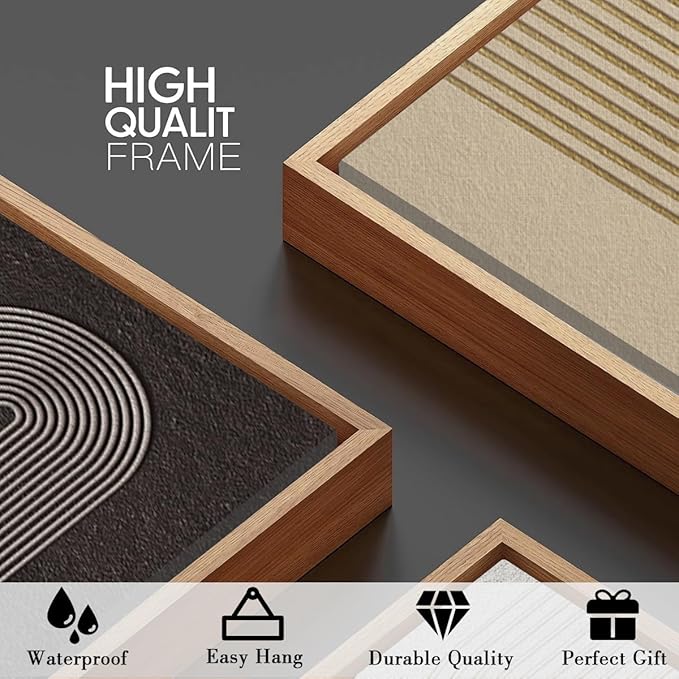 Anyzal Neutral Modern Wall Art Geometric Line Artwork for Living Room Bedroom Office 16x24 Inch Set of 3