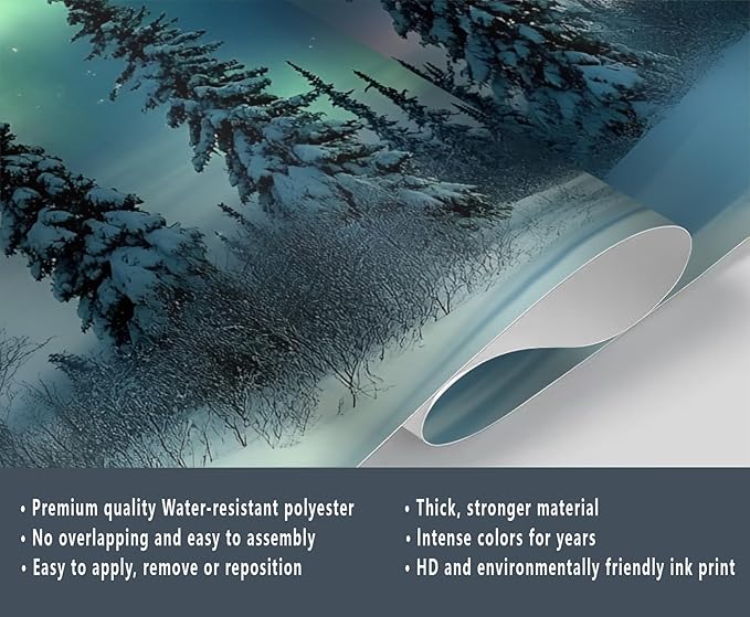 Aurora Borealis Mural Wallpaper, Starry Forest Murals, 3D Forest Landscape Murals Wallpaper for Living Room Bedroom Home Decor Mural - 118" W x 82.15" H (Not Peel Stick)