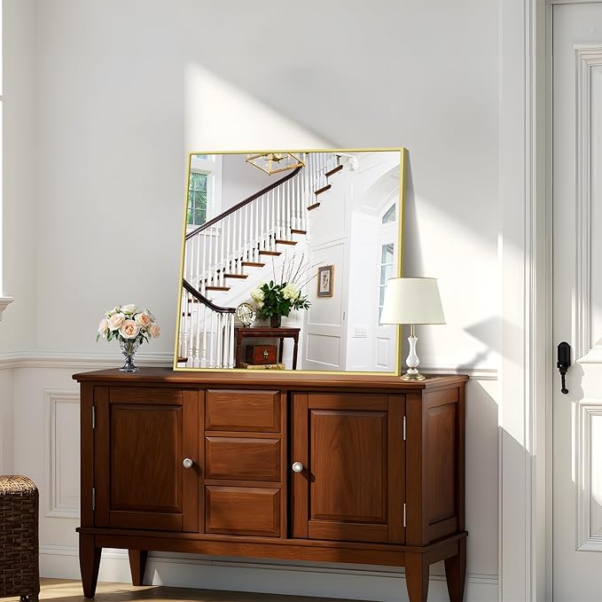 KOCUUY Gold Bathroom Mirror, 30x30 Inch Square Gold Mirror with Aluminum Metal Frame,Gold Vanity Wall Mirror Modern Home Decor for Bathroom, Living Room, Farmhouse and Entryway