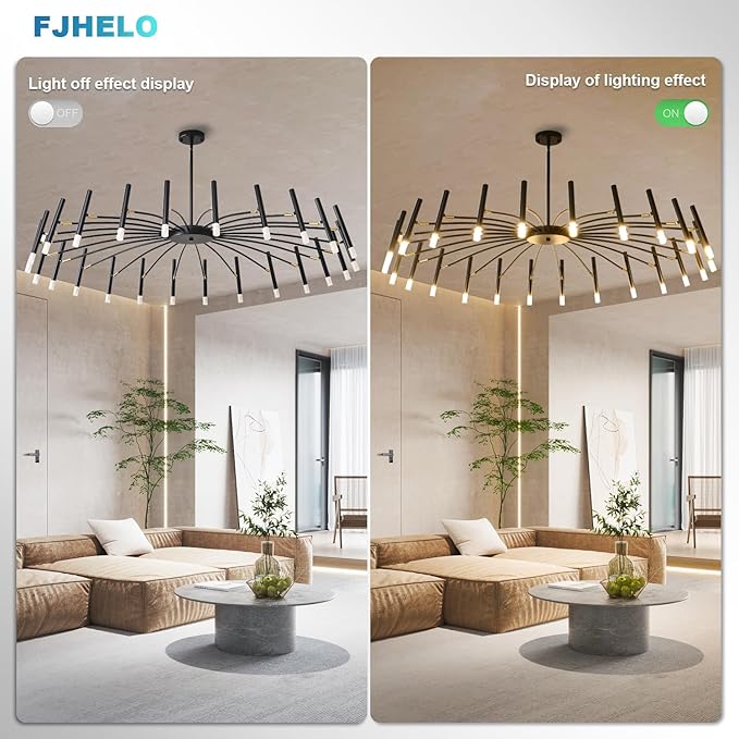 Modern Chandelier 24-Light with G9 Bulbs Included, 53 Inch Adjustable Height Ceiling Fixture - Customizable Drop for Dining Room, Entryway, Bedroom - Black Wrought Iron Matte Finish