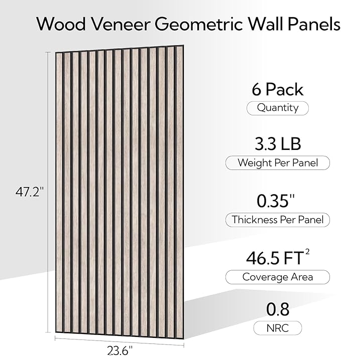 Olanglab Wood Veneer Acoustic Wall Panels 6 Pack, 23.6"×47.2" Sound Absorbing Wall Panels for Interior Wall Decor, Light Walnut