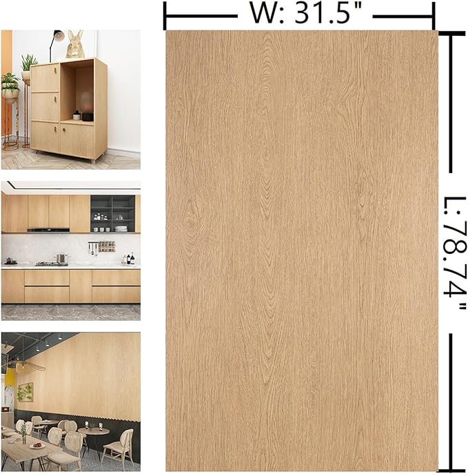 31.5"x78.74" Beech Wood Contact Paper Stick and Peel Wallpaper Removable Self Adhesive Yellow Brown Wood Grain Wallpaper Air Guide Slot Design Wood Vinyl Wrap for Countertops Cabinets Furniture