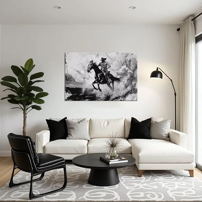 Black and White Western Cowboy Pictures Wall Decor for Bedroom Living Room Office Home Decortion Prints Framed(12L x 16W)