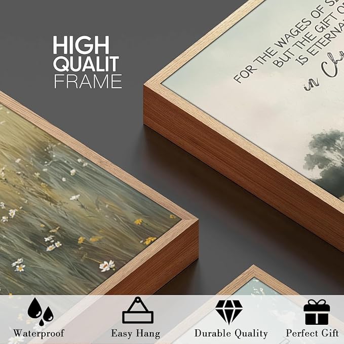 Anyzal Christian Jesus Wall Art Bible Scripture Wall Decor Farmhouse Wildflower Paintings Set of 3 for Living Room Bedroom Dining Room16x24 Inch