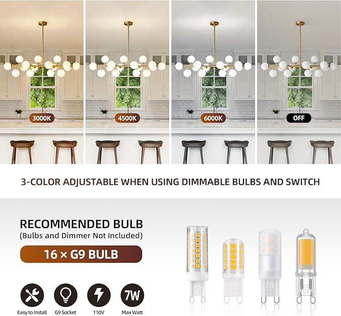 Mid Century Modern Sputnik Chandelier: 16-Light Globe Chandeliers over Table - White Glass Linear Chandelier Dining Room Light Fixture - Gold Brass Modern Chandeliers for Living Room Kitchen Island