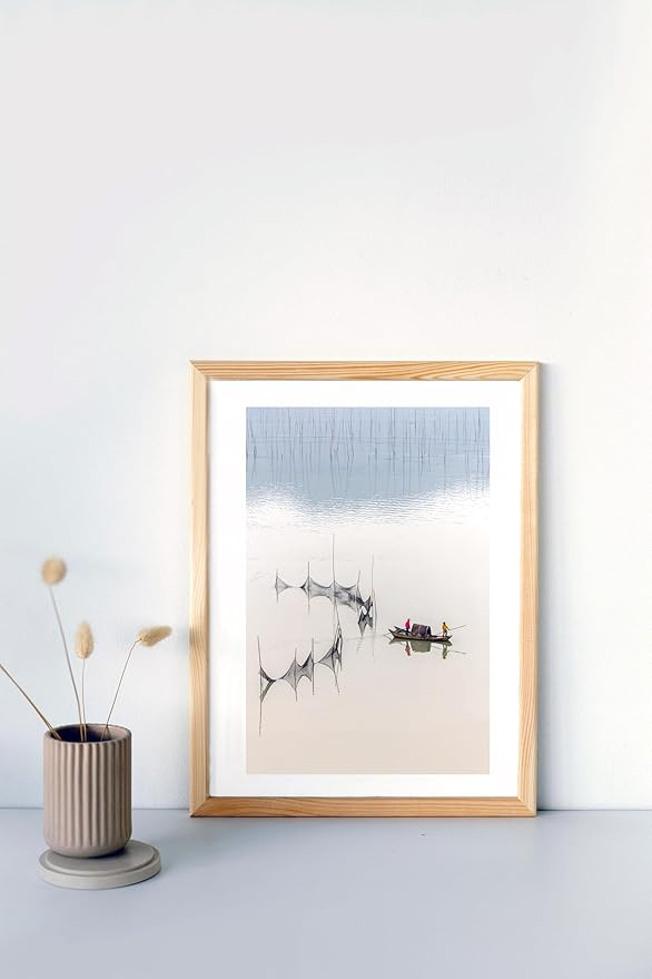 Oriental Beauty: Stunning Feng Shui Landscape Wall Art Vertical Prints for Home Decor in 3 Sizes (Tranquil Fishing: Reflections on a Serene Waterway, 20" x 30", Oriental Beauty)