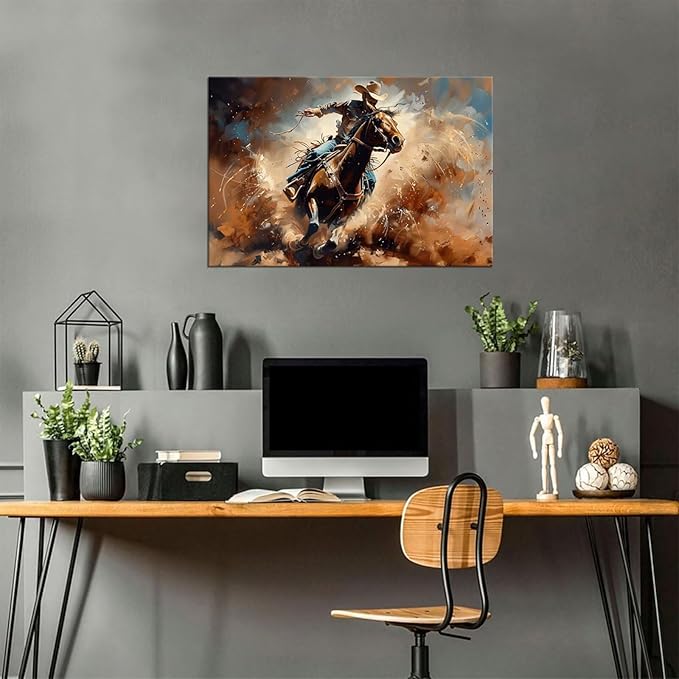 Cowboy Wall Art for Bedroom Living Room Office Home Decoration Prints Desert Southwestern Pictures Vintage Western Artwork Painting Framed(28L" x 44W")