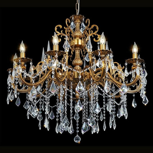 Antique Bronze Chandelier, Vintage Gold Crystal Chandeliers Lighting for High Ceiling Foyer 10-Light Candle Hanging Light Fixture Dining Room Entry Way Hall Large 36.4"