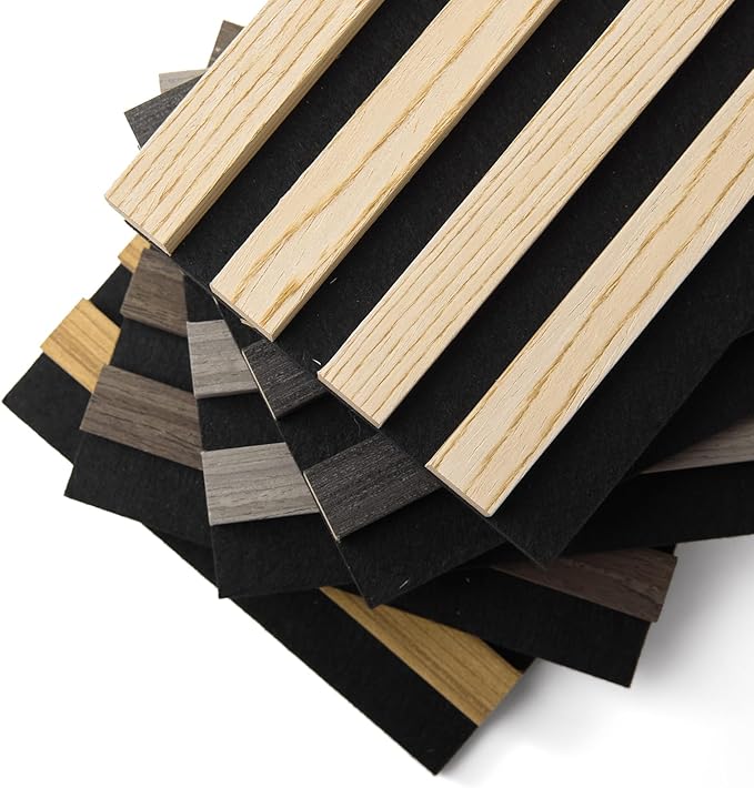 Art3d 5-Pack Sample Acoustic Wood Panels for Wall, Soundproof Wood Slat Panel for Wall and Ceiling - 5 Colors, 6" x 4.7"