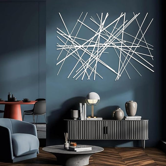 Abstract Metal Wall Art, Modern Wall Decor, Large Wall Sculpture, Abstract Line Wall Art, Modern Luxury Wall Decor, Large Contemporary Metal Sculpture, Office Home Decor (White, 17"x24"|42x60cm)