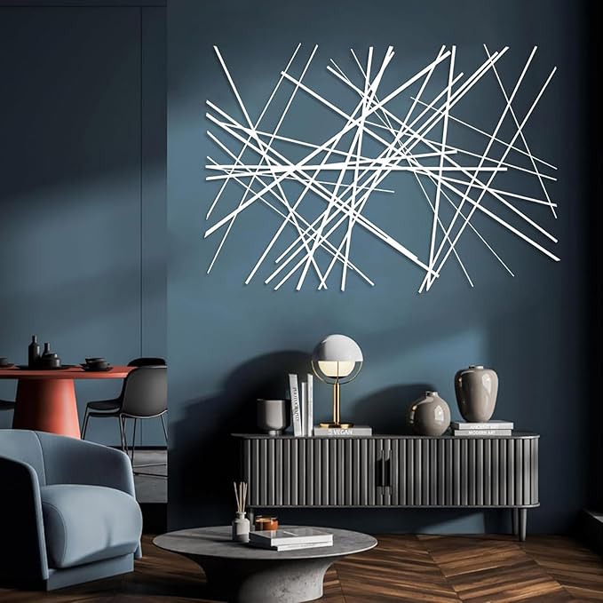 Abstract Metal Wall Art, Modern Wall Decor, Large Wall Sculpture, Abstract Line Wall Art, Modern Luxury Wall Decor, Large Contemporary Metal Sculpture, Office Home Decor (Silver, 37"x53"|95x135cm)