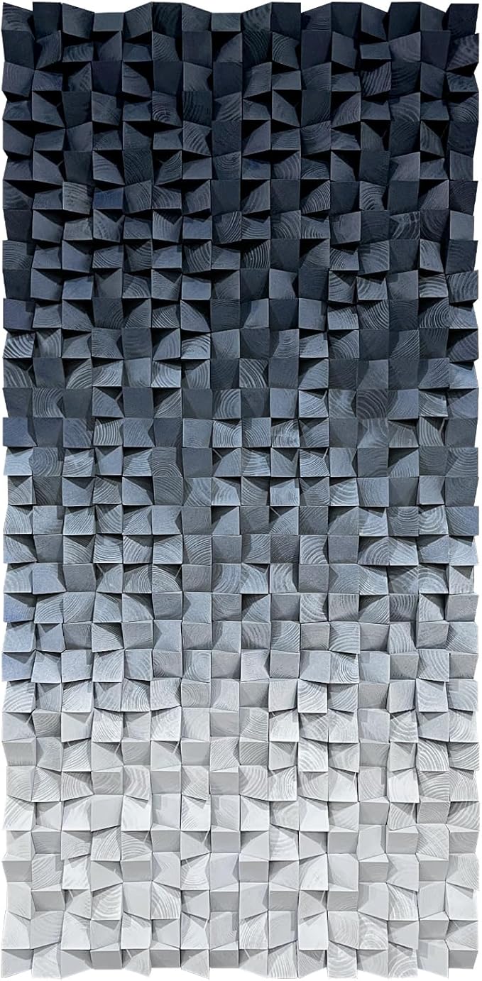 LIUZEYUE - 3D wooden block decoration painting art wall decoration 3D wooden background wall living room bedroom study (blue gray gradient) 35.4"x70.8"