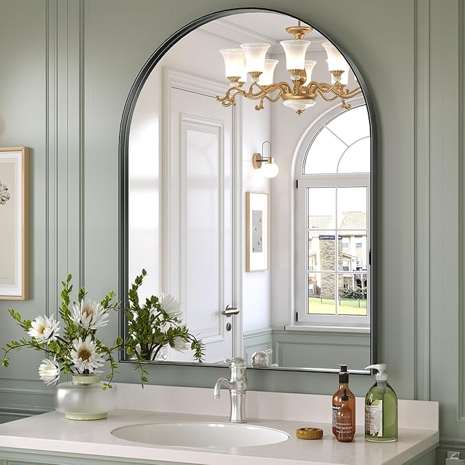 Brightify Black Arched Mirror, 32 x 42 Inch Arch Wall Mirror, Metal Frame Black Bathroom Mirror, Arched Top Bathroom Vanity Mirror for Living Room Bedroom Mantel Entryway Hallways