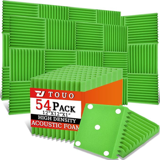 54 Pack Acoustic Panels – Sound Proof Foam Panels for Wall 12"x12"x1", Flame Retardant Wedge Acoustic Foam, High-Density Sound Absorbing Panels for Home Studio(Green, 1" Thick 54 Pack)