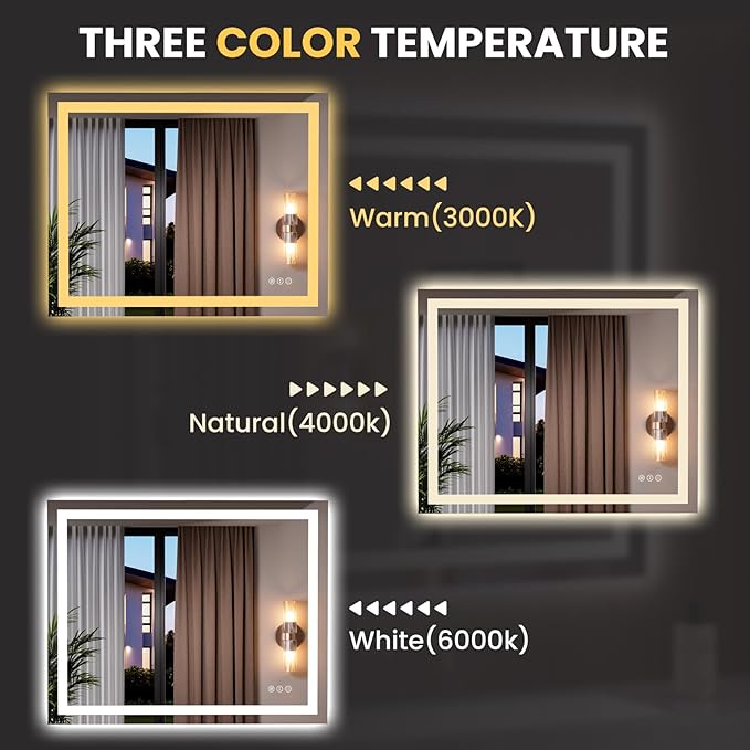 LOAAO 39.4"x31.5" LED Mirror for Bathroom, Lighted Bathroom Mirror with Lights, Anti-Fog, Dimmable, Memory Function, Easy to Install, Clear Reflection