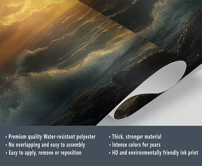 Coastal Mural Wallpaper, Ocean Sunset Murals, Ocean View Murals Wallpaper for Living Room Bedroom Home Decor Mural - 110" W x 82" H (Not Peel Stick)