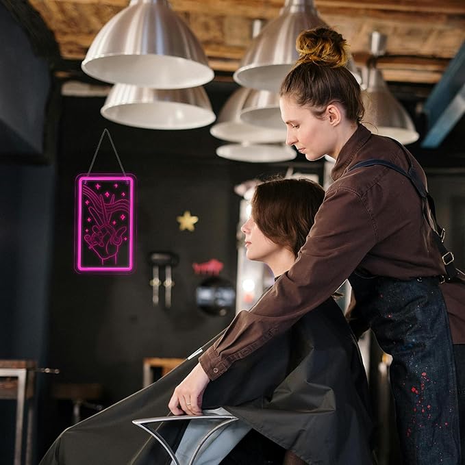 Lucunstar Scissors Neon Sign Pink LED Beauty Salon Hair Salon Decor Led Neon Business Lights for Barbers Studio Decoration for Beauty Shop(14.69 * 9.4in)