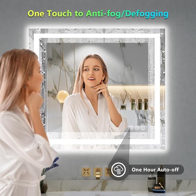 32x36 Inch RGB LED Bathroom Mirror Front Light and RGB Backlit Lighted Vanity Mirror for Bathroom Wall Mounted Dimmable Anti Fog Memory Shatter-Proof IP54 Waterproof Horizontal/Vertical