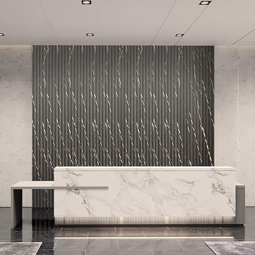 Art3d 8-Pack WPC Slat Panel for Interior Decor, Decorative Fluted Accent Wall Covering for Living Room Bedroom TV Background Office, 96 x 6 Inch - Granite