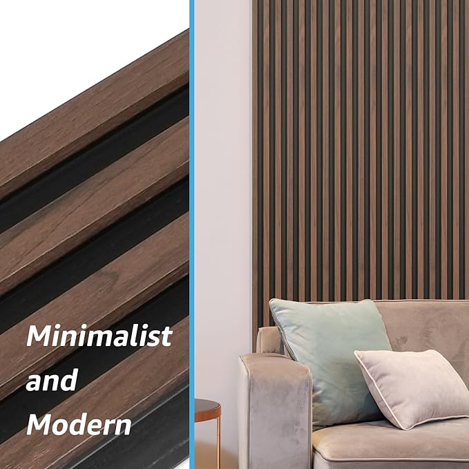 Art3d 8-Pack WPC Wood Slat Wall Panel for Interior Décor, 3D Wood Fluted Acoustic Wall Paneling for Living Room Bedroom Home & Office Accent Decor - 96 x 6 Inch Walnut