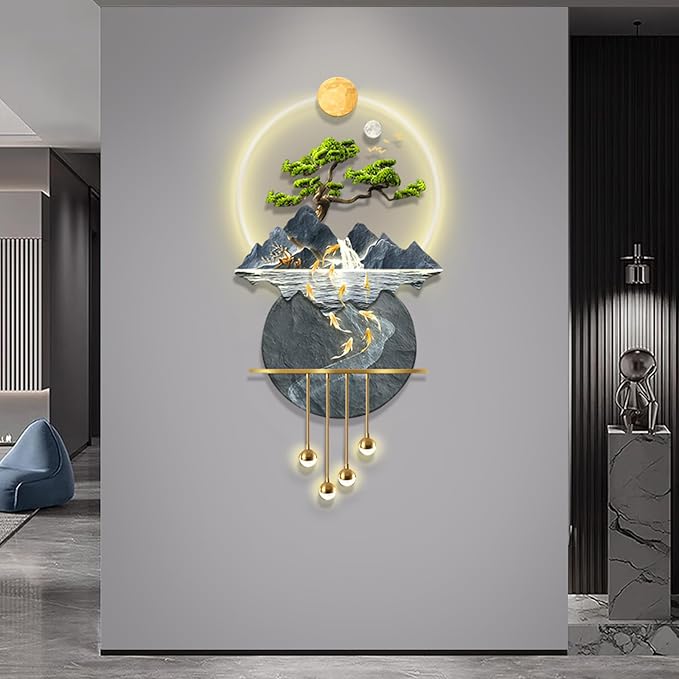 LED Light Decor Wall Art, 3D Art Wall Decor with Light, Decors Walls Sculptures Large 3D Art, Decors Walls Sculptures Lighting Modern, Plug-in Power Supply, Blue B, 19x39IN