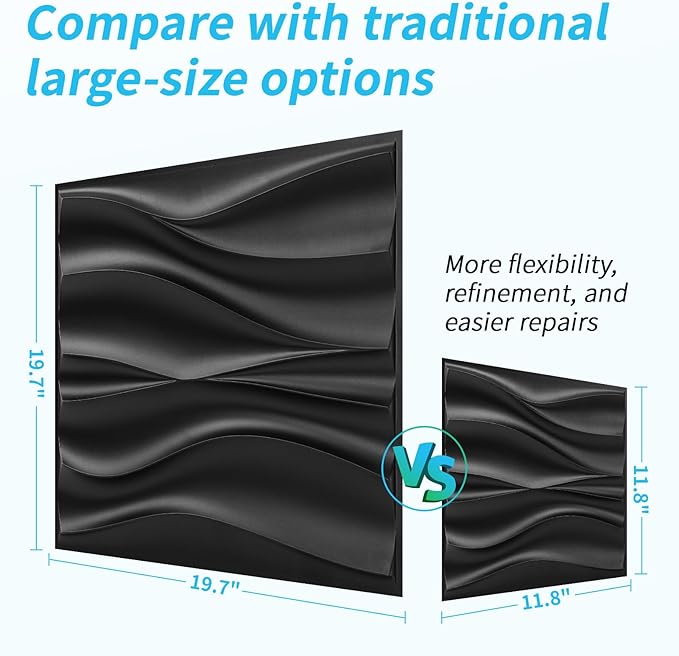 Art3d 20 Pack Decorative 3D Wall Panels, 19 Sq.Feet PVC Interior Wall Décor, 11.8"x11.8", Black