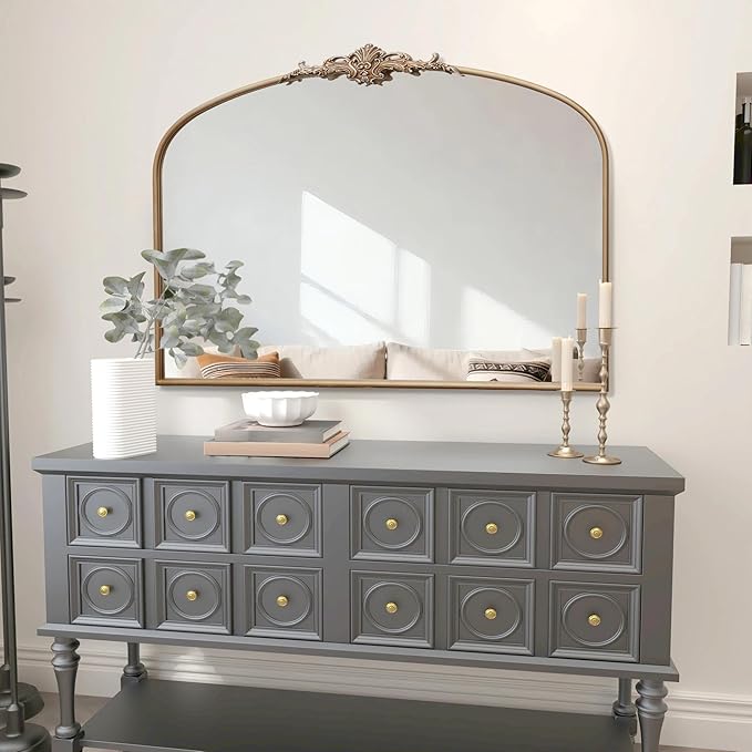 Arched Vintage Large Mirror: 48"x33" Oversize Champagne Gold Antique Wall Mounted Mirror - Baroque Traditional Ornate for Fireplace/Bathroom/Entryway - Gift Idea for Fashion-Conscious