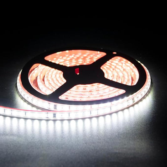 AC 120V Adhesive LED Strip Lights 5M Cold White with US Plug 16.4 Foot Tape Lighting SMD 2835 Flexible LED Strips 120 LEDs/M LED Lights for Indoor Bedroom Under Cabinet(Cold White, 16.4ft)