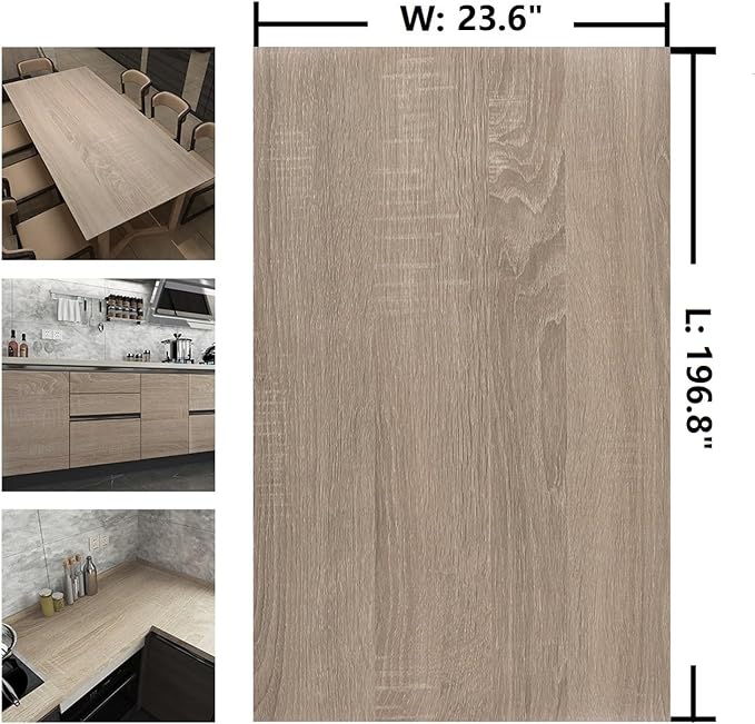 23.6"x 196.8" Natural Gray Oak Contact Paper for Cabinets Wood Textured Wallpaper Peel and Stick Kitchen Bathroom Wallpaper Vintage Wood Grain Vinyl Wrap Self Stick Wall Paper Renter Friendly