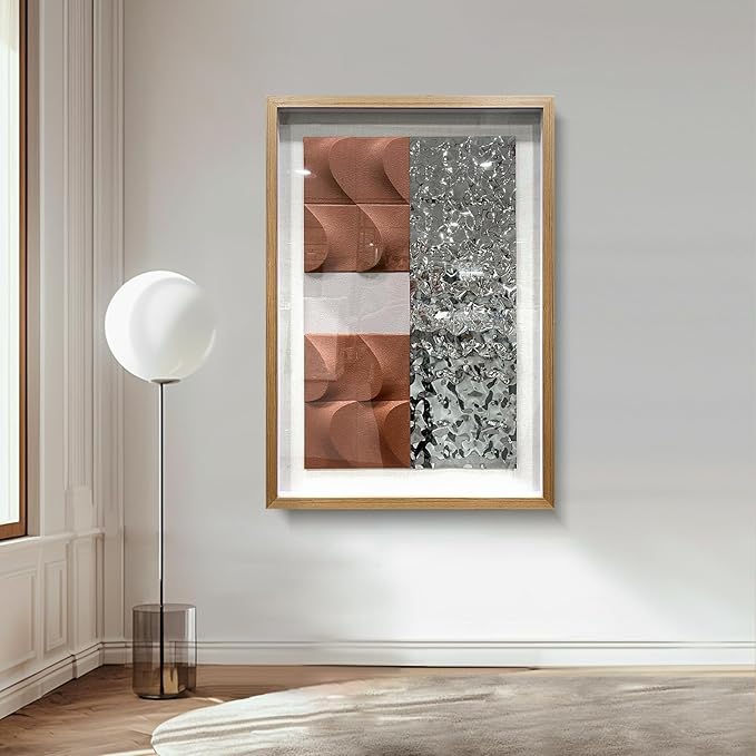 BrightA 3D Wood Wall Art Modern Style Sandstone Relief Painting Stainless Steel Water Ripple Painting Decorative Space Textural Art Office Wall Art 27.5"x39.4"