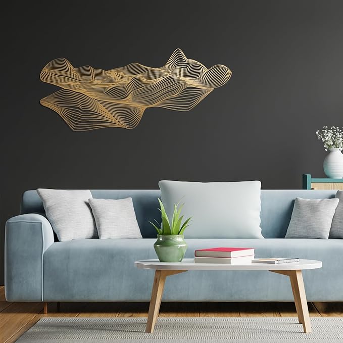 NEODECO Sand dune metal wall art, Minimalist living room decor, desert nature decor, abstract line art, bedroom home decor, housewarming gift, large wall art decor, office decor(Black, Medium)