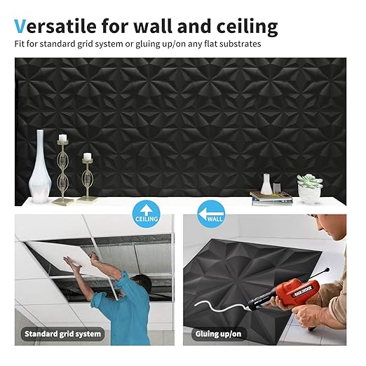 Art3d Textures 3D Wall Panels for Interior Wall Decor, Black Diamond Decorative PVC Wall Panels, Pack of 12 Tiles 32 Sq Ft