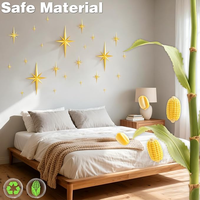 36 Pcs Mid Century Modern Decor,3D Star Art Wall Sculpture,Vintage Starburst Wall Decor,Star Hanging Sculptures Modern Celestial Home Decor,Retro Decor for Living Room Bedroom Front Door Home (36 Pcs)