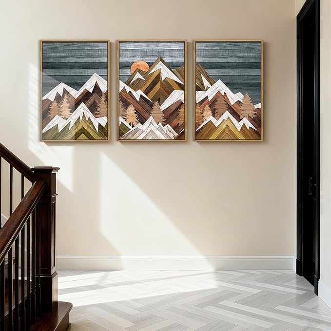BINCUE Extra Large Mountain Wall Art Decor large Artwork Mountain Wall Decor 24x36 Inches Set of 3 Framed Painting for Living Room Bedroom Office