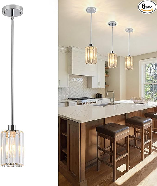 Modern Mini Crystal Pendant Lights Chandeliers Adjustable Sloped LED Hanging Ceiling Fixture Glass small Crystals for Kitchen Island Bathroom Living Room, Dining Room, Hallway, Bar 1PC (Chrome)